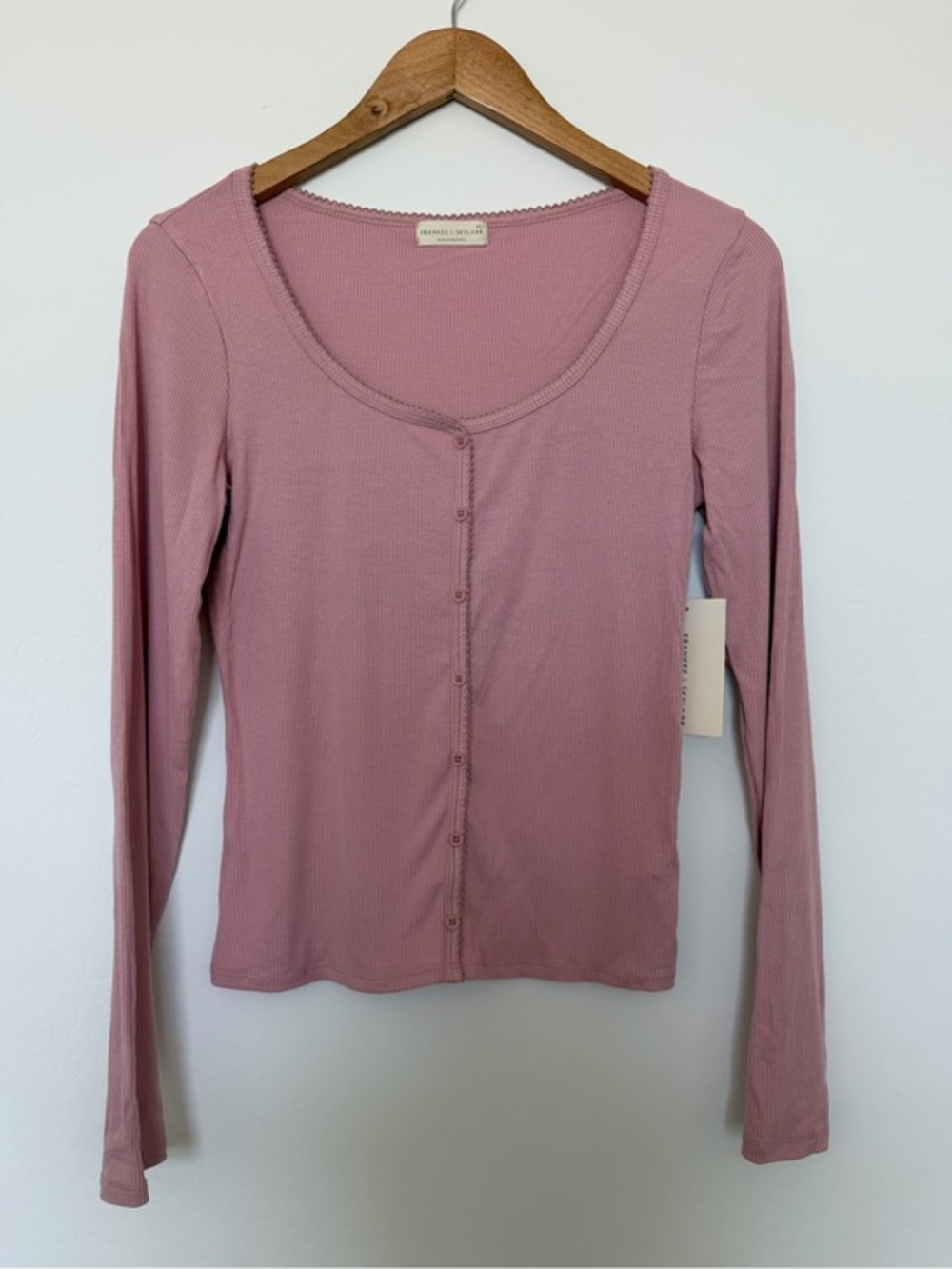 Frankee & Skylarr Long Sleeve Scoop Neck Button-Front Top - Dusty Rose